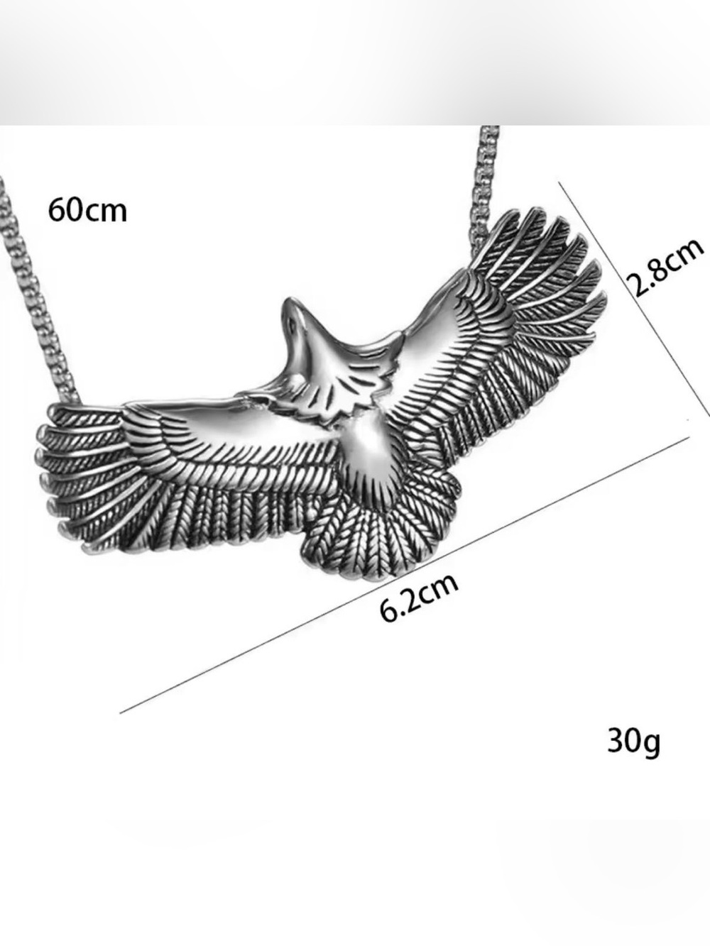 Silver Eagle Pendant Necklace - Stylish Bird Wing Design - Picture 5 of 7